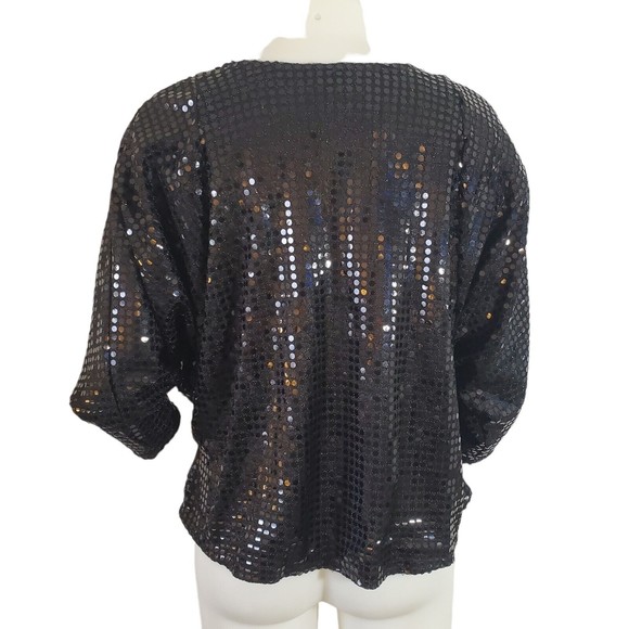 VINTAGE Dana Point Womens Black Sequin Bolero Jacket Size Medium Open Cardigan - Picture 4 of 10
